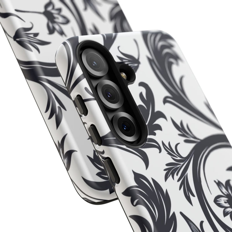 Zwart-Wit Bloemmotief met Sierlijke Krullen