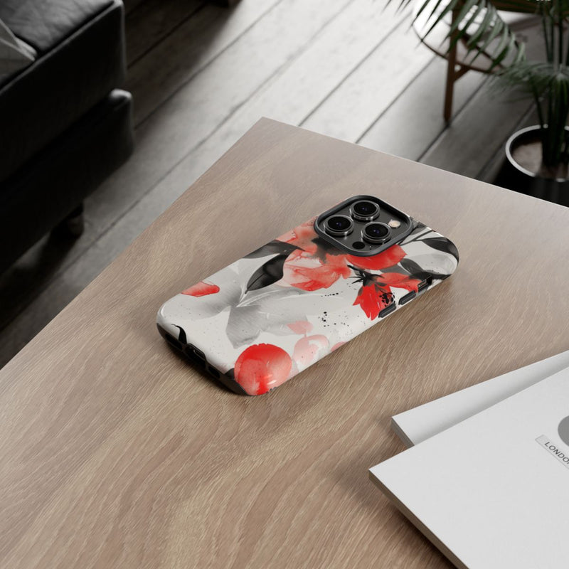 Rood-Zwart Waterverf Bloemenpatroon