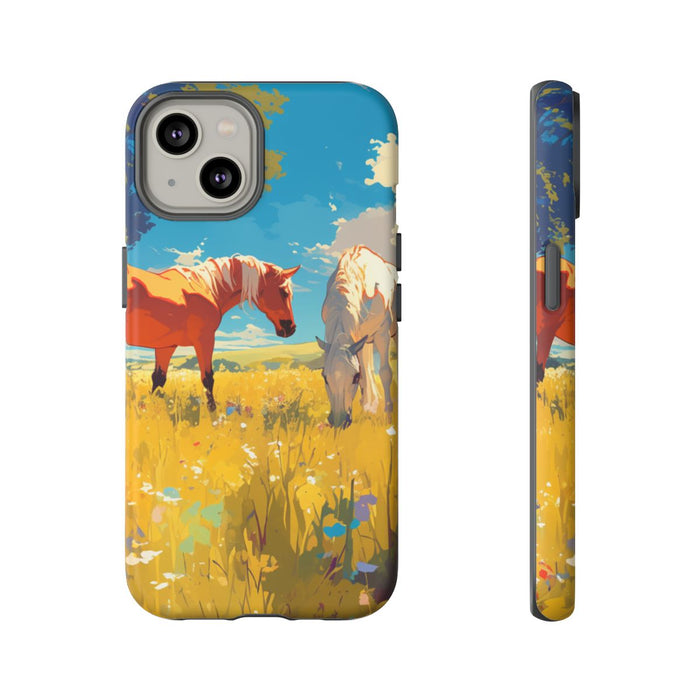 Paarden Grazend in Zonnig Veld