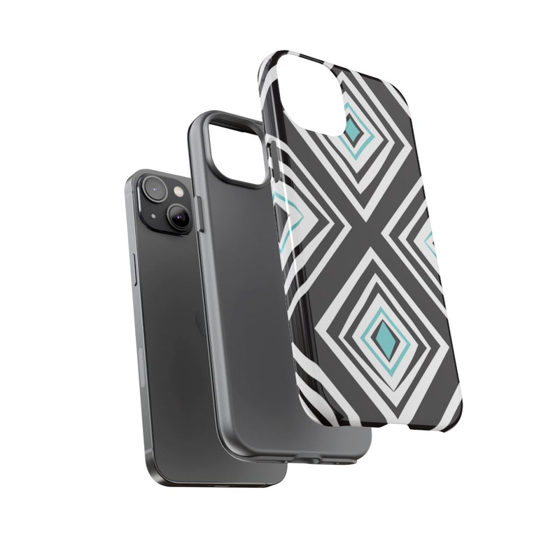 Geometrisch Zwart-Turquoise Diamantpatroon