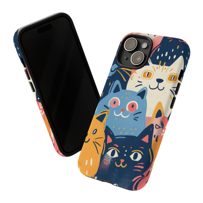 Vrolijk Kattenpatroon in Kleurrijke Illustratie