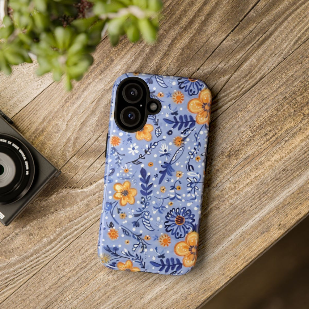 Blauw-Oranje Bloemenpatroon