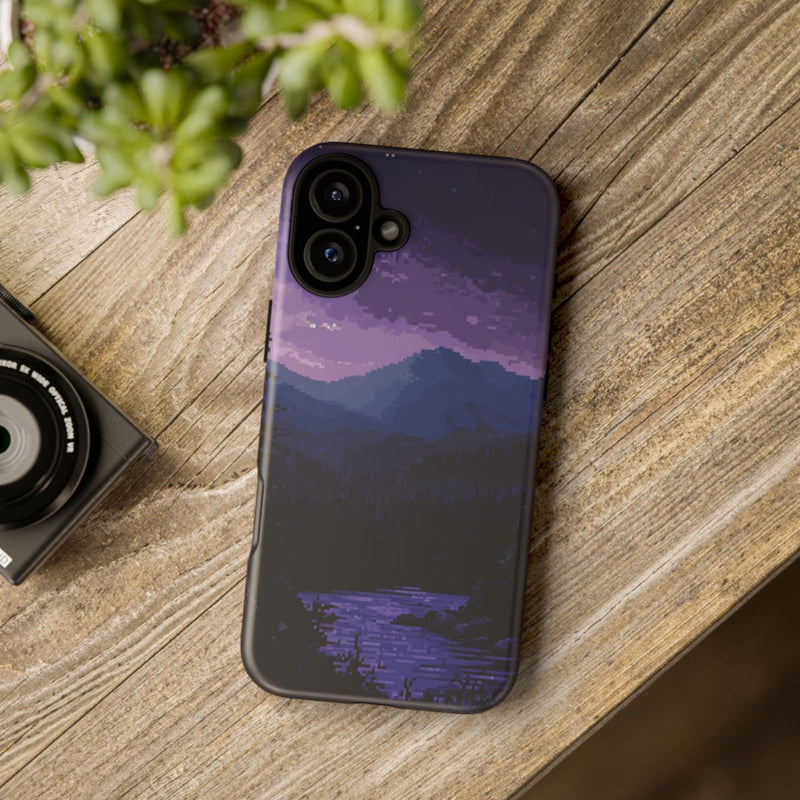 Pixel Art Nachtlandschap met Maan en Rivier