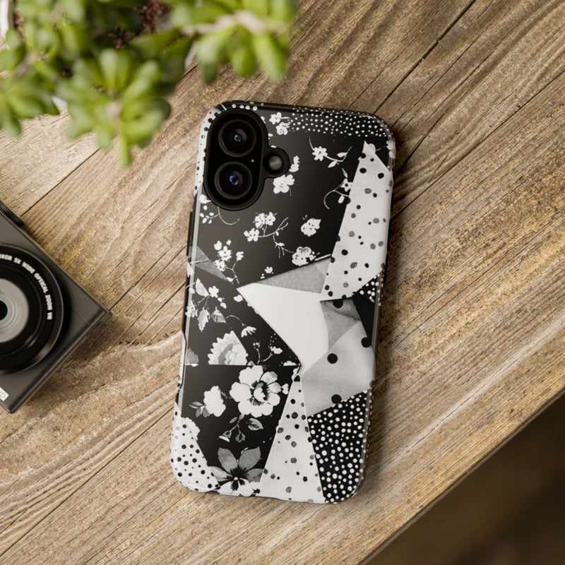 Monochrome Bloemen- en Polkadot Patchwork