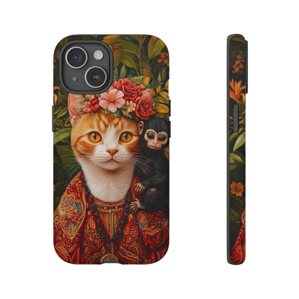 Gemberkleurige Kat met Bloemenkroon en Aapje
