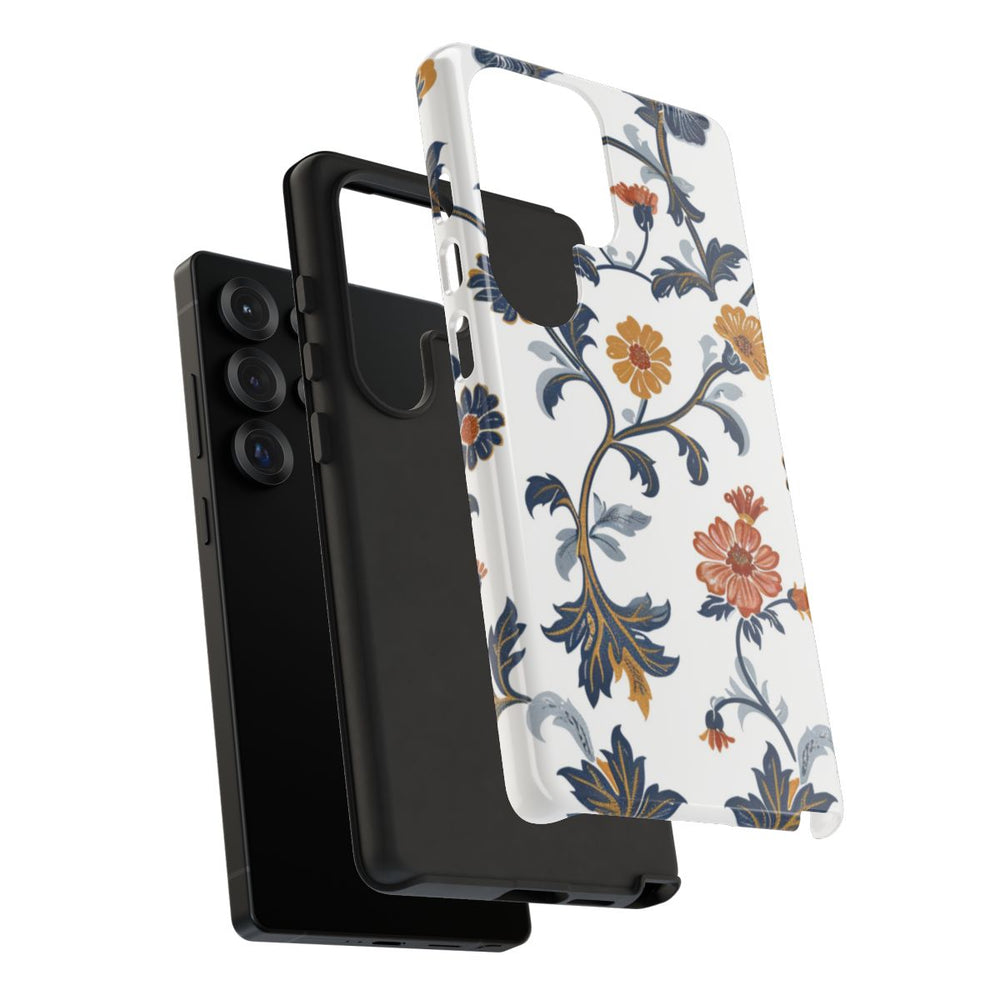 Retro Bloemenpatroon in Blauw en Oranje