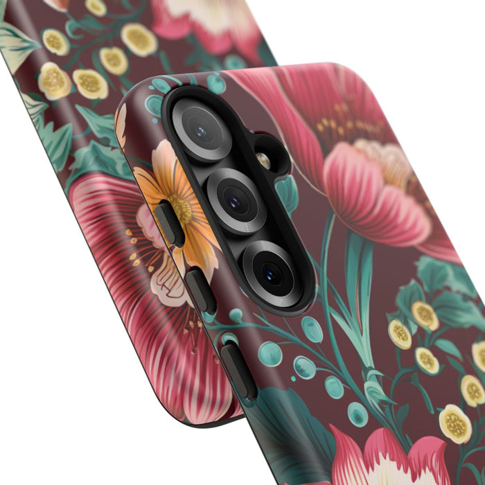 Botanisch Bloemenpatroon in Amber en Teal