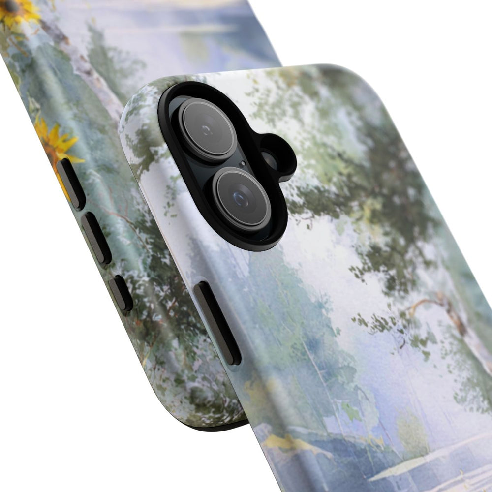 Gele Zonnebloemen bij een Bosmeer