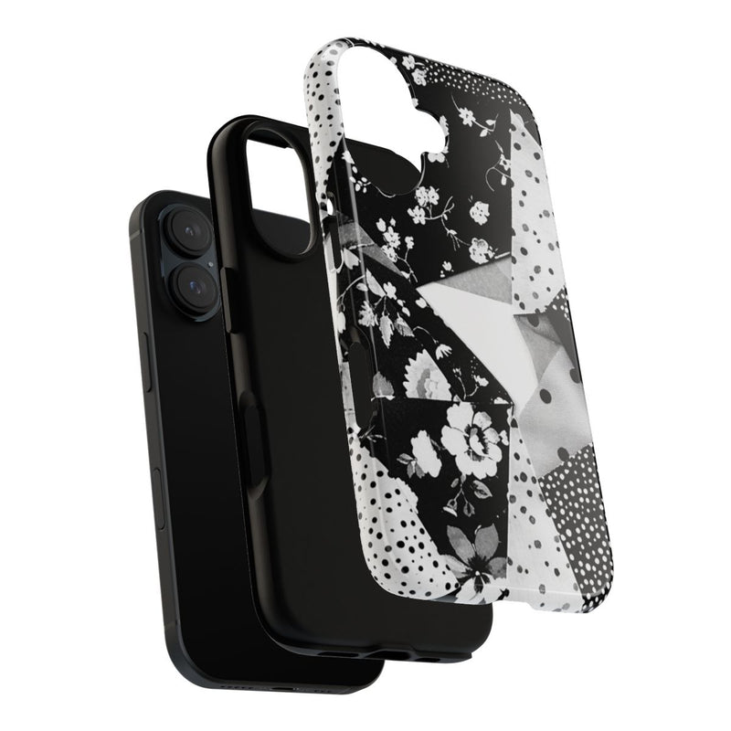 Monochrome Bloemen- en Polkadot Patchwork