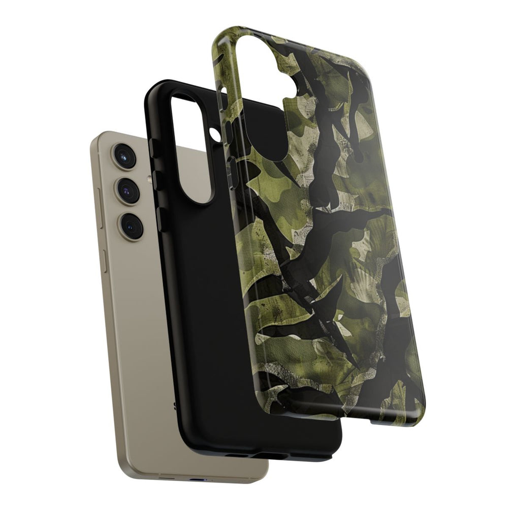 Groen Camouflagepatroon met Zwarte Abstracte Vormen