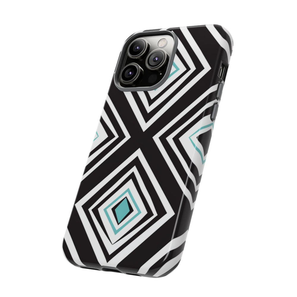 Geometrisch Zwart-Turquoise Diamantpatroon