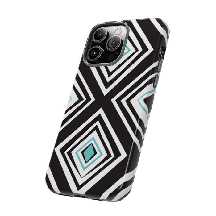 Geometrisch Zwart-Turquoise Diamantpatroon