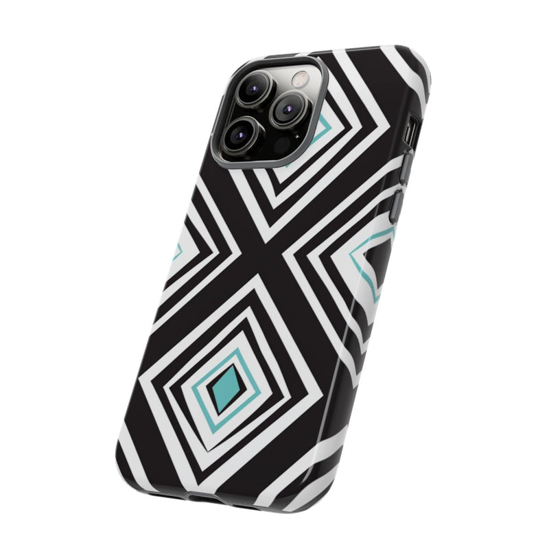 Geometrisch Zwart-Turquoise Diamantpatroon