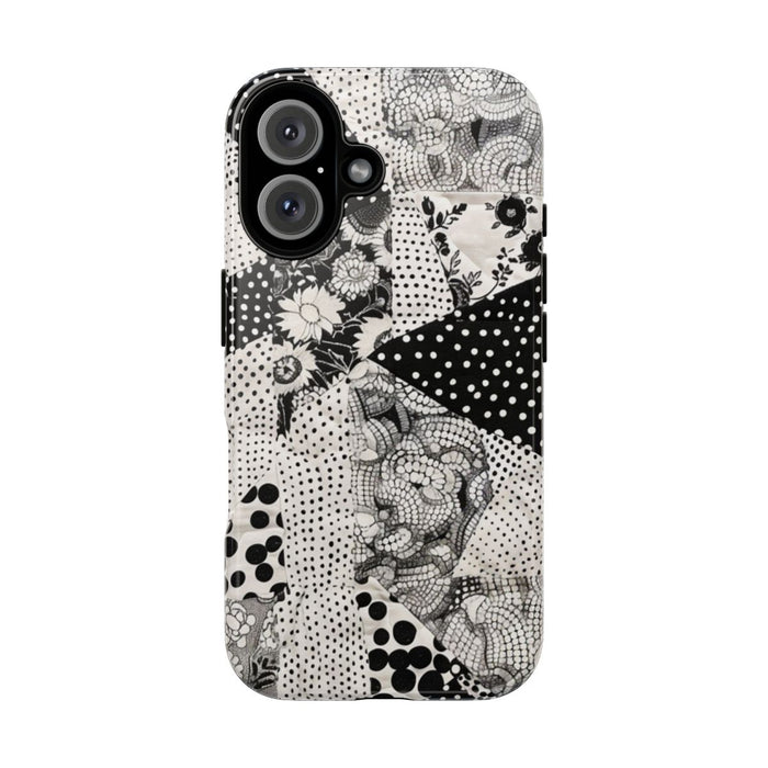 Zwart-Wit Patchwork met Bloemen en Stippen