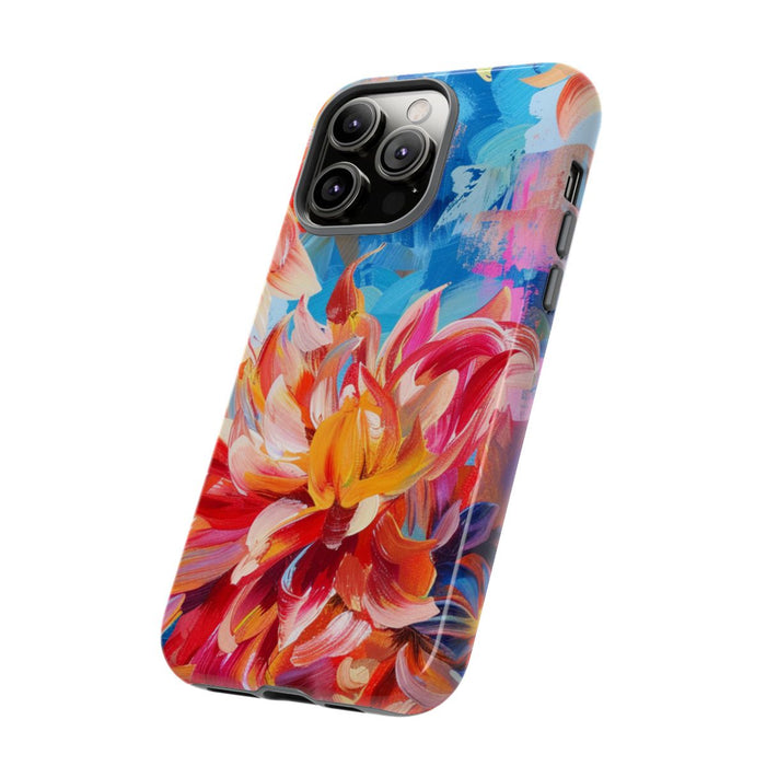 Levendige Dahlia Bloemen op Blauwe Abstracte Achtergrond