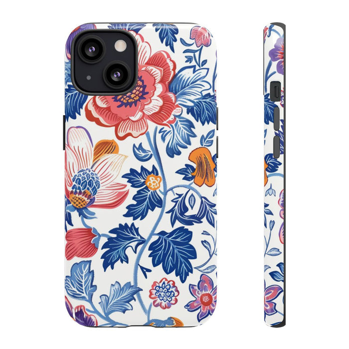 Kleurrijk Bloemenpatroon met Blauwe Bladeren