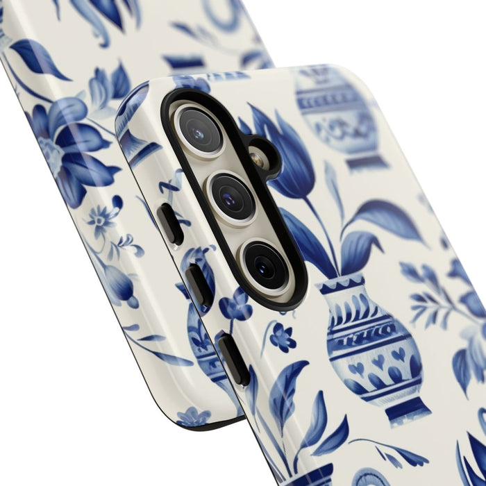 Blauw Bloemmotief met Delfts Vaaspatroon
