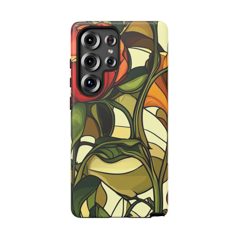 Abstracte Botanische Rood-Oranje Bloemen