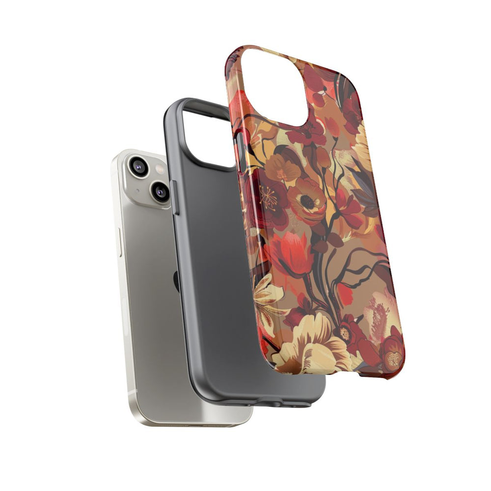 Warm Bloemenpatroon met Bourgondische en Oranje Kleuren