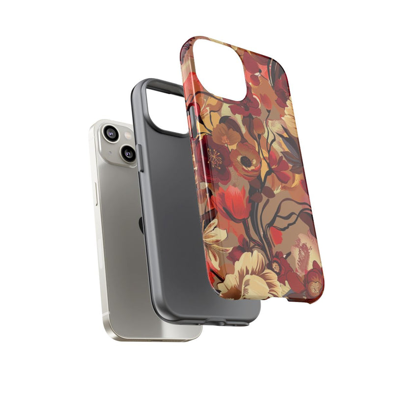 Warm Bloemenpatroon met Bourgondische en Oranje Kleuren