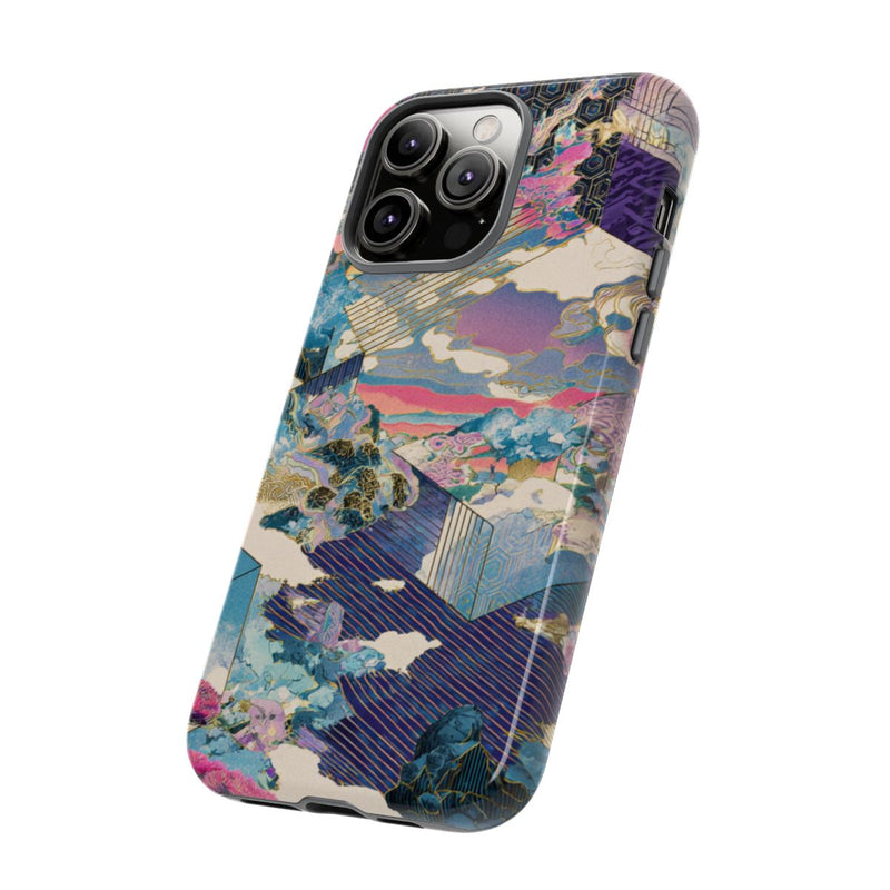 Abstracte Geometrische Landschap met Roze Bomen