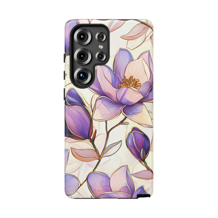 Paarse Magnolia’s in Glas-in-loodpatroon