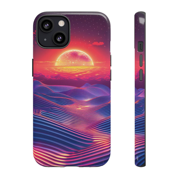 Levendige Zonsondergang met Abstracte Golven