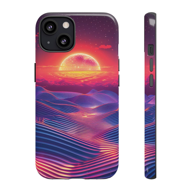 Levendige Zonsondergang met Abstracte Golven