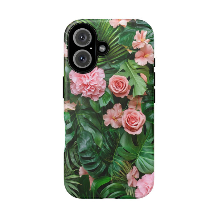 Roze Rozen en Tropische Bladeren Patroon