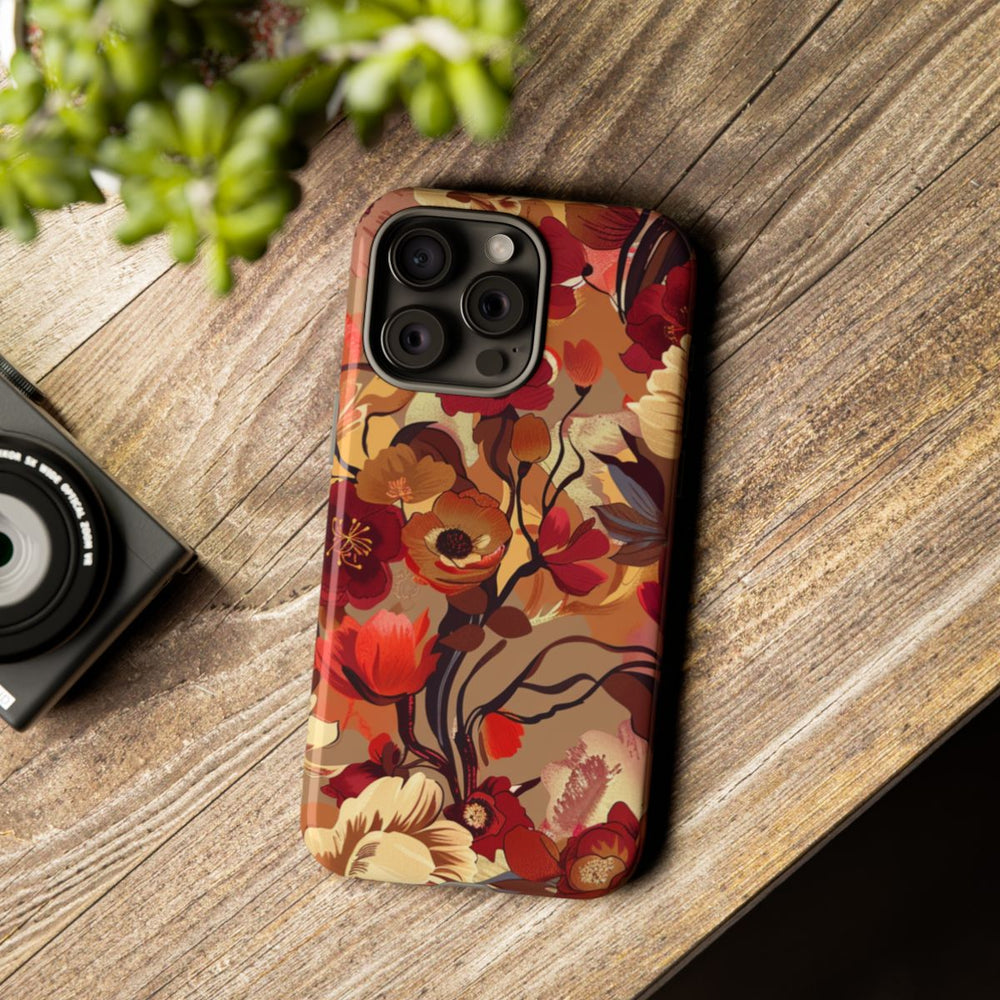 Warm Bloemenpatroon met Bourgondische en Oranje Kleuren