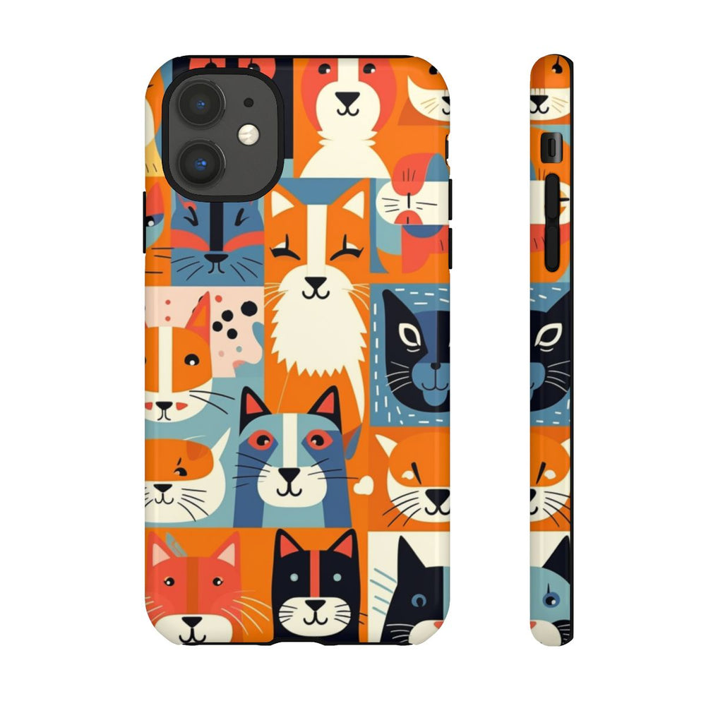 Vrolijke Kattenkopjes in Kleurrijk Patroon