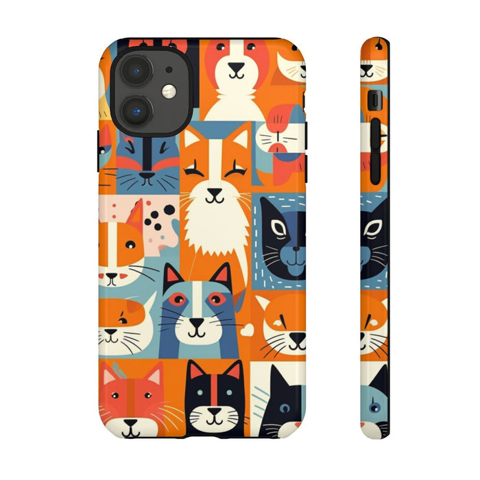 Vrolijke Kattenkopjes in Kleurrijk Patroon