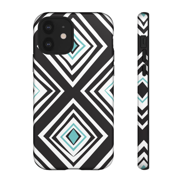 Geometrisch Zwart-Turquoise Diamantpatroon