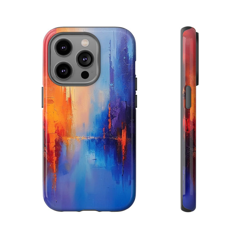 Levendige Abstracte Stadsgezicht in Blauw en Oranje