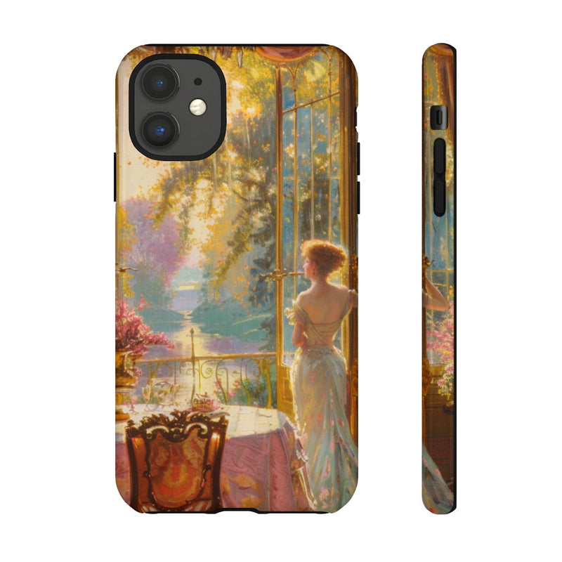 Elegante Vrouw in Zonovergoten Kamer met Bloemendecoratie