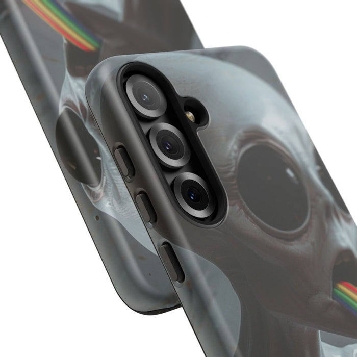 Realistische Grijze Alien met Regenboogstraal