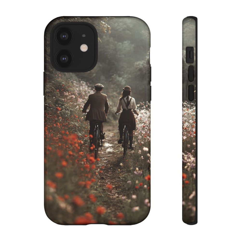 Fietsend Stelletje op Bloemenpad