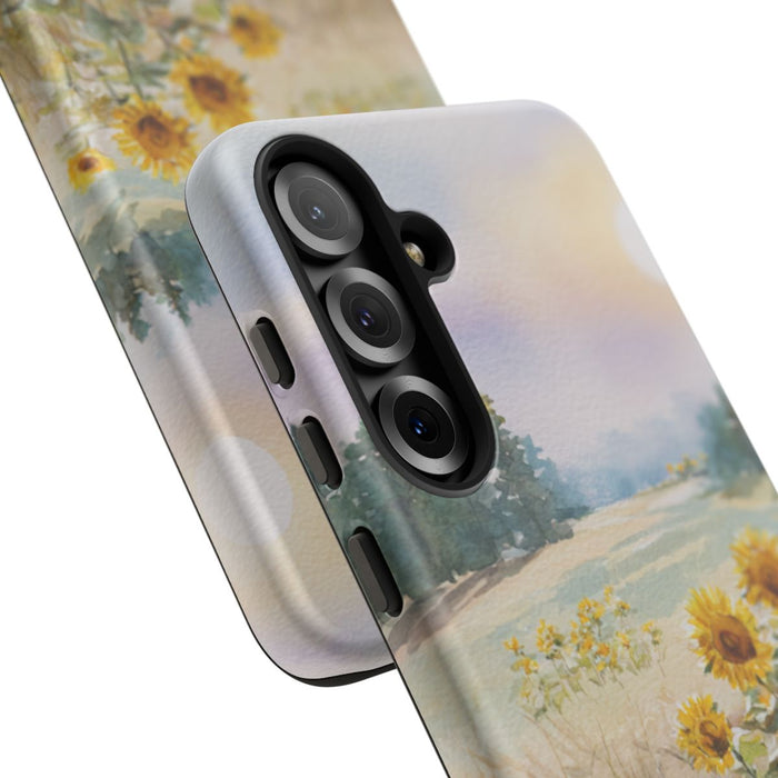 Zonnebloemen in een Pastelkleurig Landschap