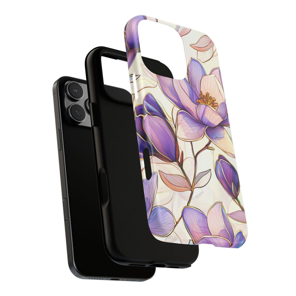 Paarse Magnolia’s in Glas-in-loodpatroon