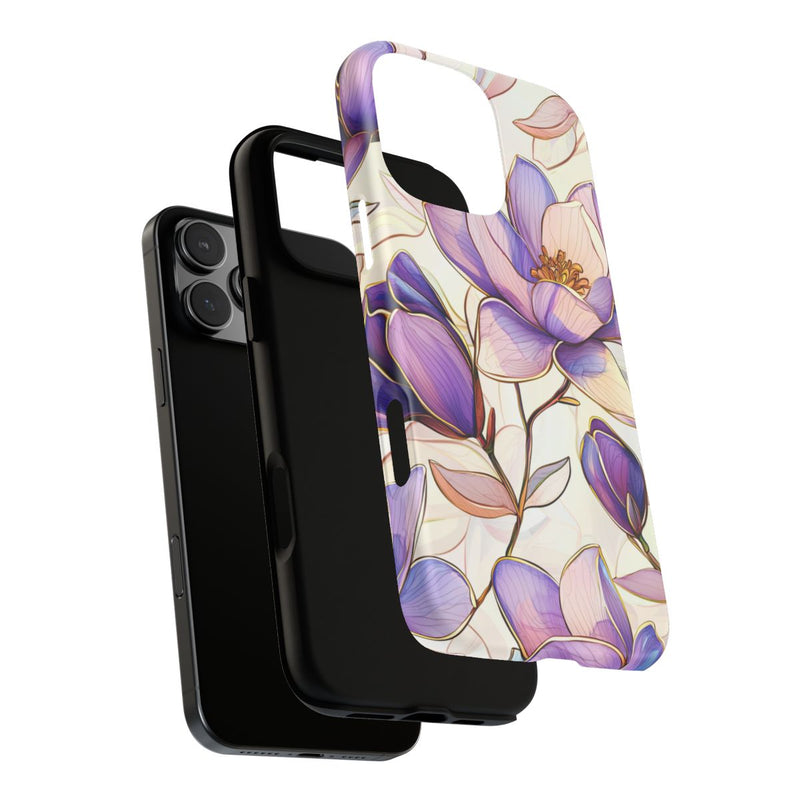 Paarse Magnolia’s in Glas-in-loodpatroon