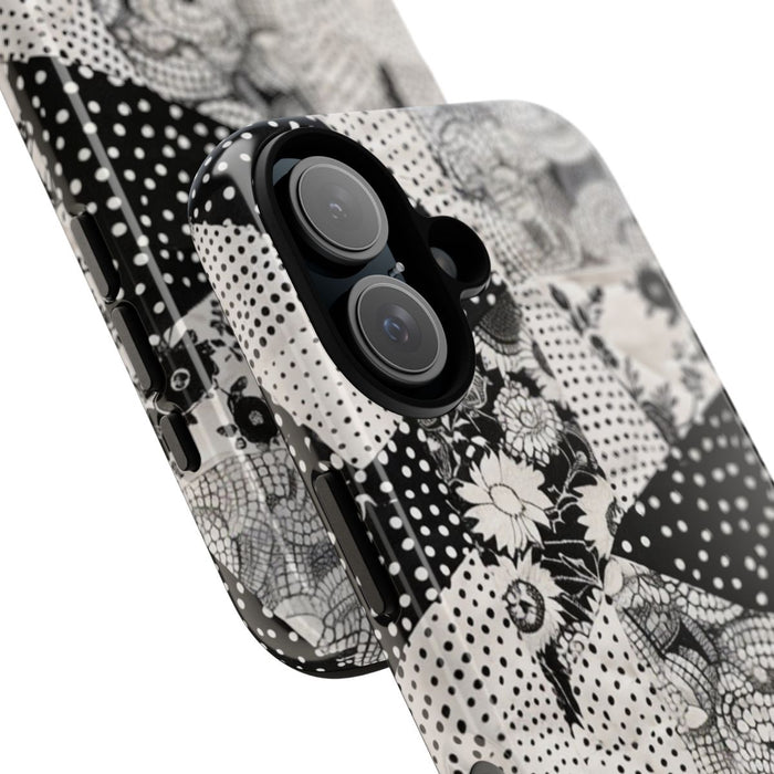 Zwart-Wit Patchwork met Bloemen en Stippen