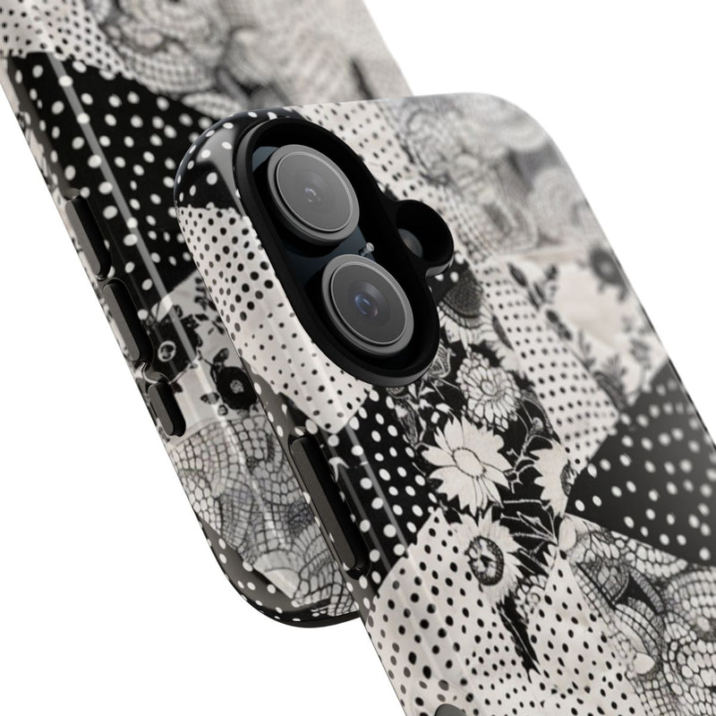 Zwart-Wit Patchwork met Bloemen en Stippen