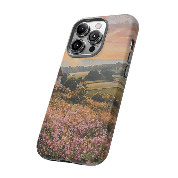 Landelijk Huisje met Roze Bloemen bij Zonsopgang