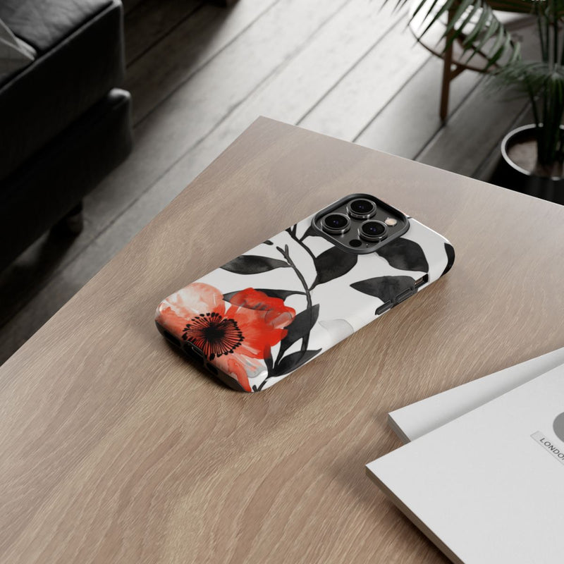 Rood-Zwart Waterverf Bloemenpatroon