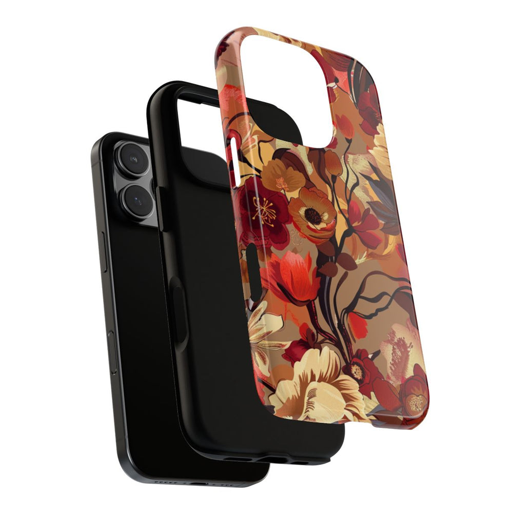 Warm Bloemenpatroon met Bourgondische en Oranje Kleuren