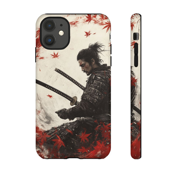 Samurai met Twee Katana’s en Rode Esdoornbladeren